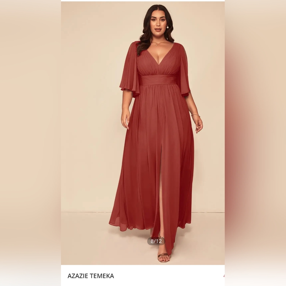 Floor length, Terracotta colored, chiffon dress